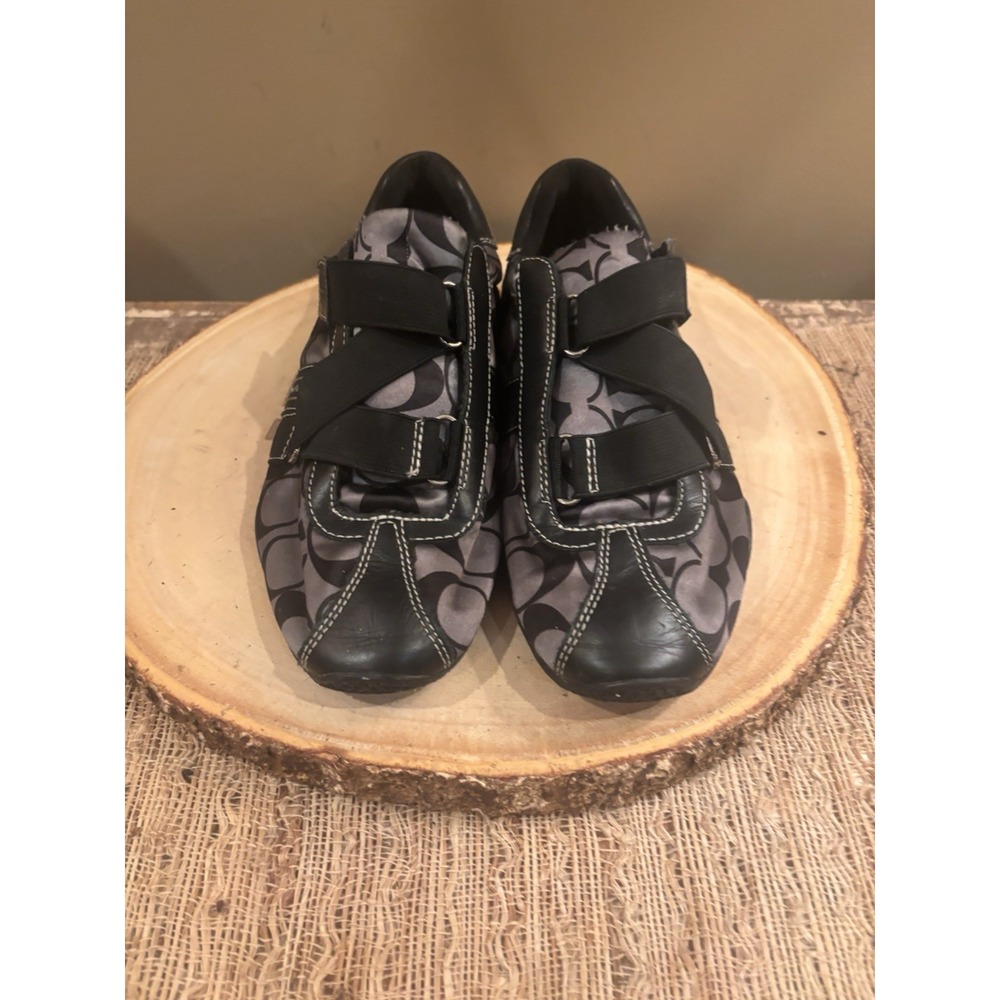 Coach Textile Black Signature Printed Adjustable Elastic Slip‎ On Shoes Size 8